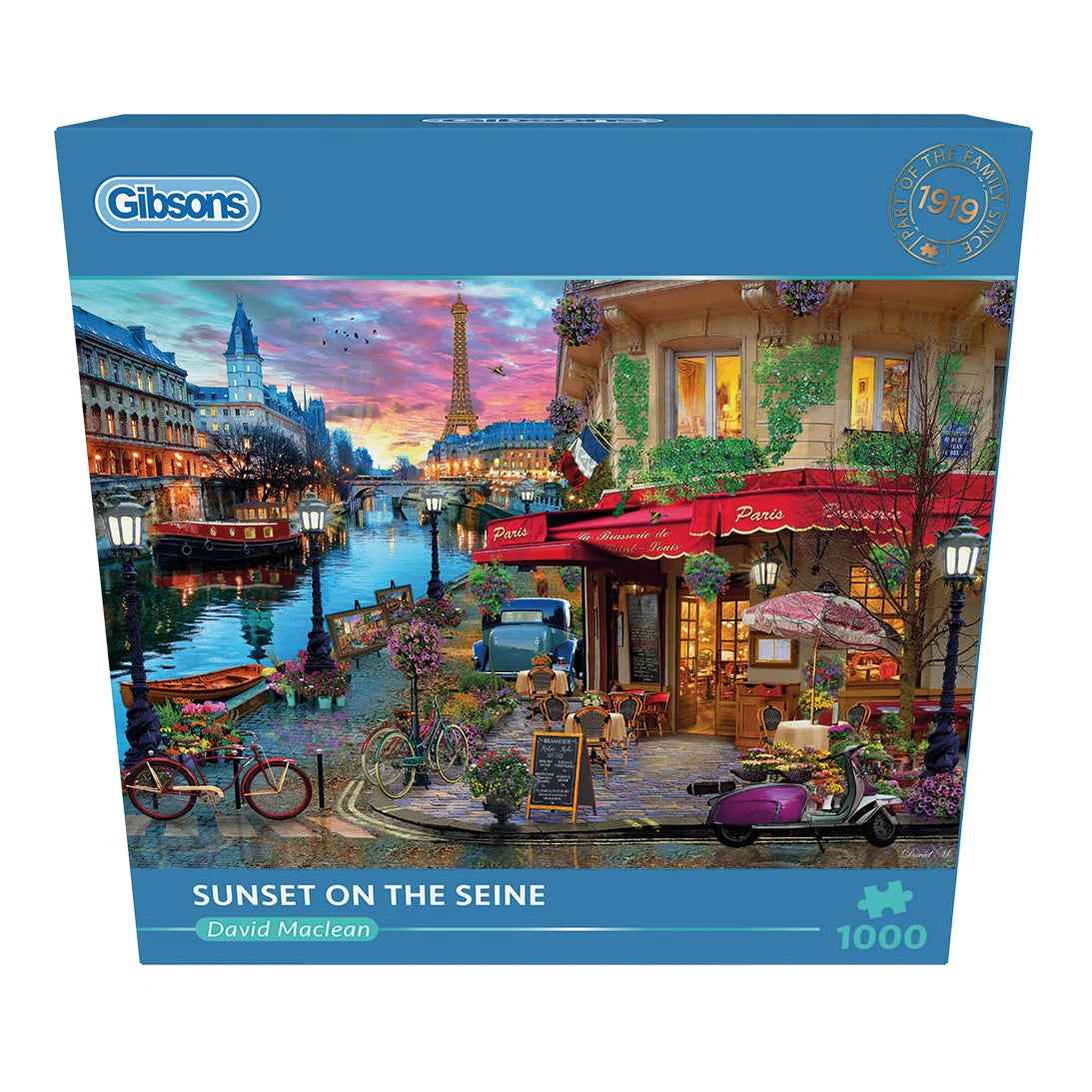 Stunning Paris sunset view in Gibsons - Sunset on the Seine 1000-piece jigsaw puzzle.
