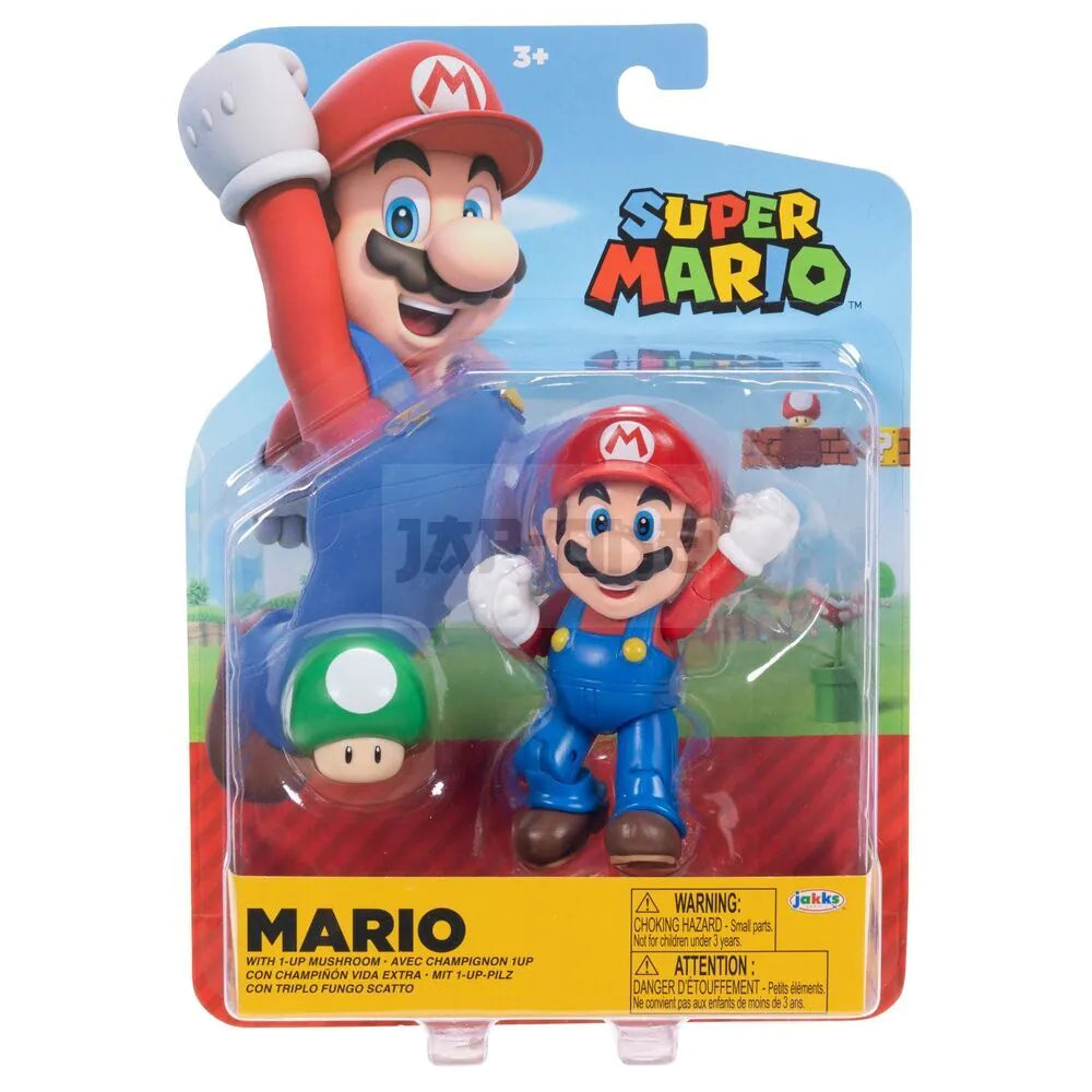 Nintendo Super Mario 4" Figure Assorted Mario with 1-up green mushroom