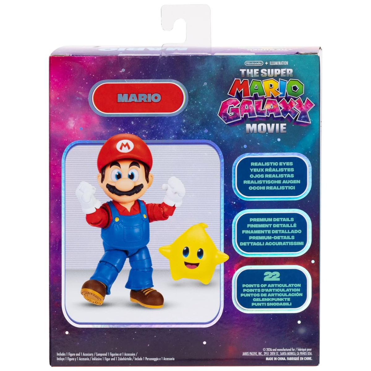 Super Mario Galaxy Movie Mario 5-Inch Action Figure reverse side of the box