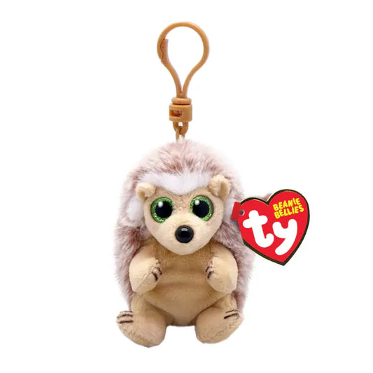 TY Beanie Bellies Clip BUMPER Tan Hedgehog Plush Key Clip picture on the white background
