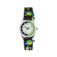 Tikkers Boys Green & Black Space Analogue Watch close view picture of the atch design