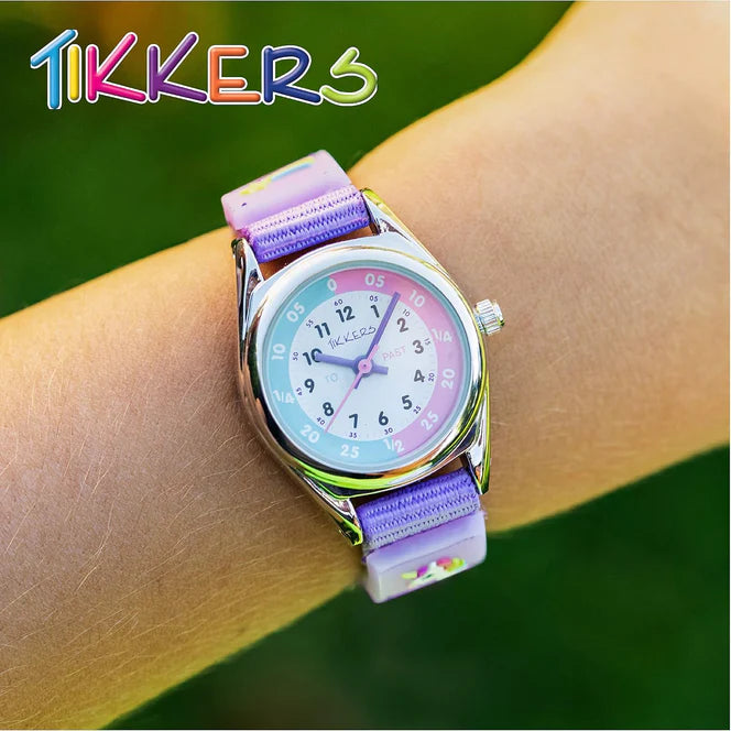 Tikkers Girls Purple Fabric Rip Strap Unicorn Watch life style picture