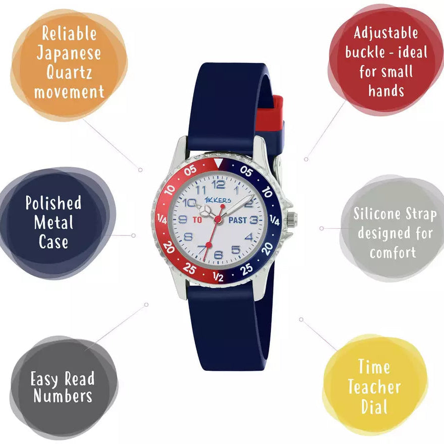 Tikkers Kids Blue Time Teacher Watch picture with watch features