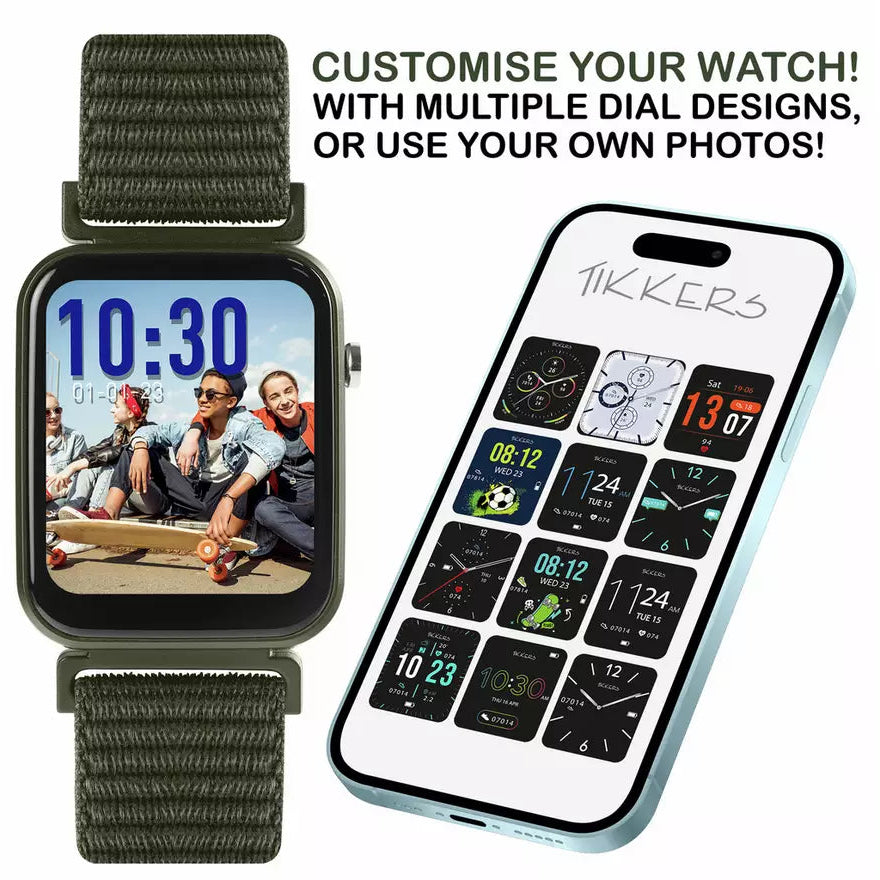 Tikkers Smart Series 13 Khaki Strap Smart Watch use it with your smatphone