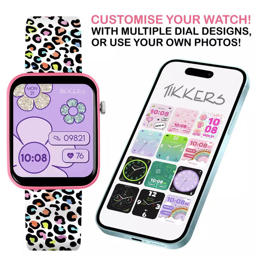 Tikkers Smart Series 13 Pink Camo Silicone Strap Smart Watch costumize dial with your own photos