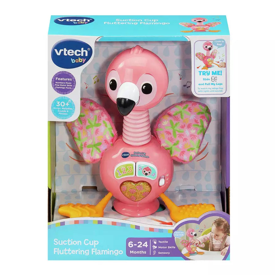 VTech Suction Cup Fluttering Flamingo Highchair Sensory Toy picture in the box