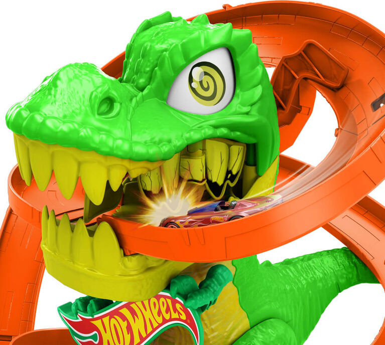 Fun Hot Wheels T Rex Blaze Battle playset where cars get eaten and pooped out!
