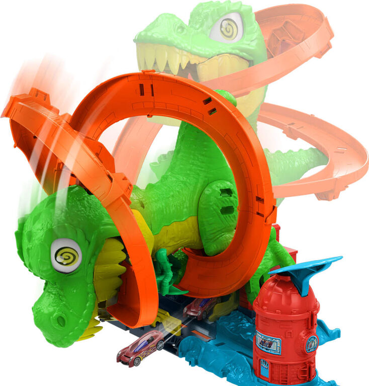 Hot Wheels T Rex Blaze Battle toy lets kids race to escape the dinosaur’s jaws!
