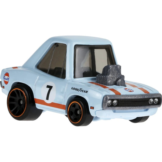 Hot Wheels Toon'd '70 Dodge Charger JCB63 featuring bold Gulf racing livery and a unique cartoon-style design.
