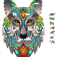 Rainbow Wood Puzzle Wolf