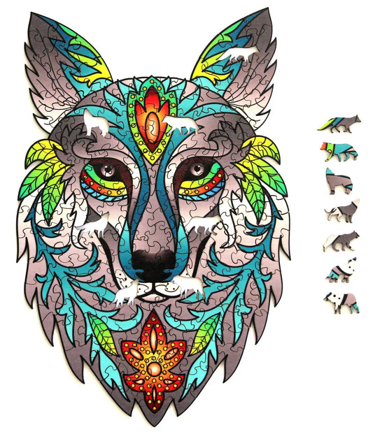 Rainbow Wood Puzzle Wolf