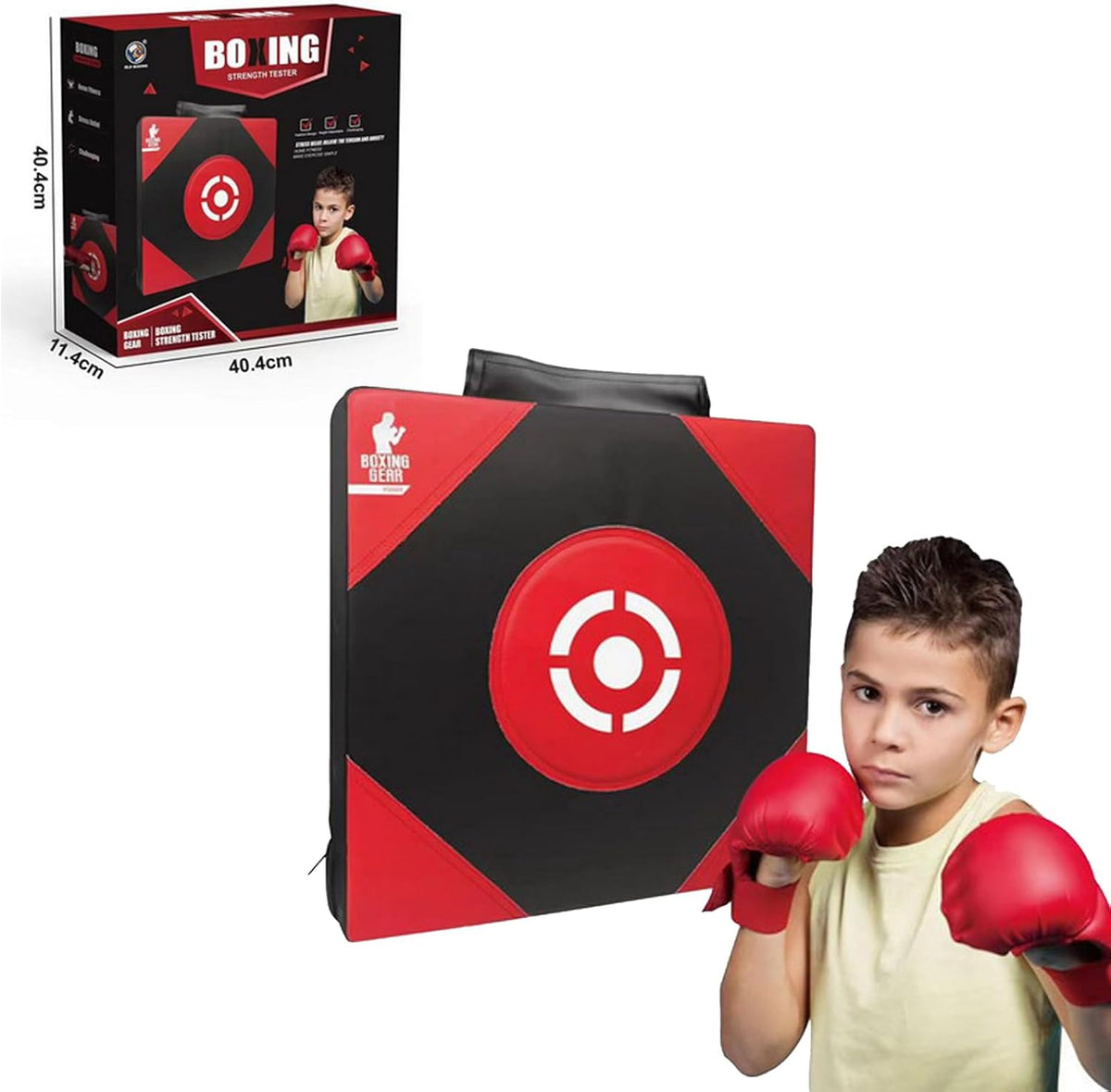 child playing with boxing stress pad 