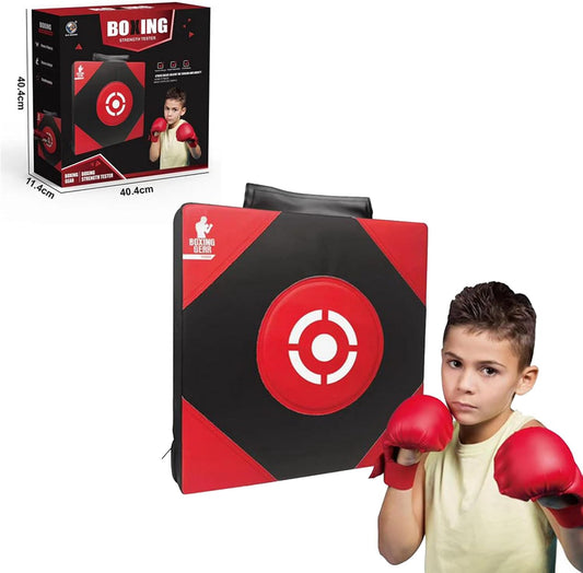 child playing with boxing stress pad 