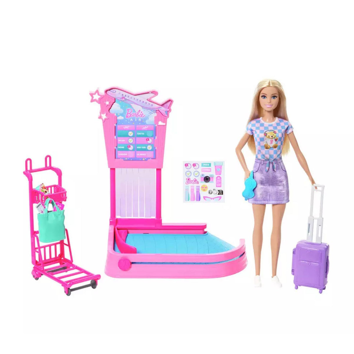 Toys at Foys - Barbie Malibu Travel Doll, Baggage Claim Playset & Accessories