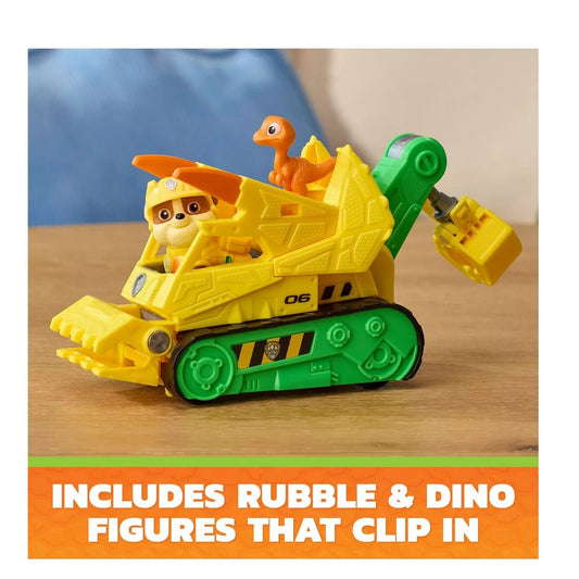 the yellow construction toy is on the table with writing underneath showing what is included. 