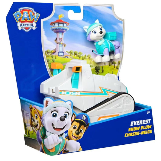 Retail packaging of a paw patrol snow-plow on a white background.