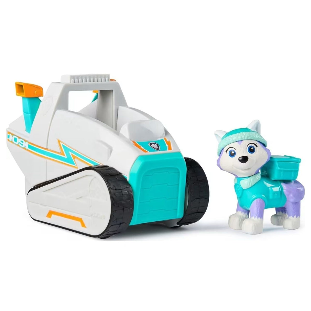 paw patrol snow plow and included figurine on a white background.