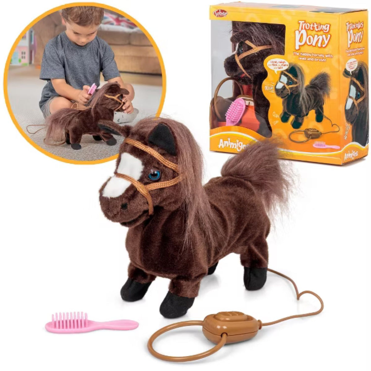 Toys at Foys - Tobar Animigos Trotting Pony Brown Interactive Plush Toy