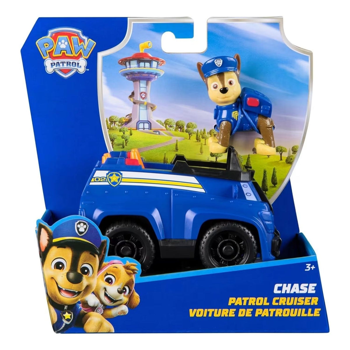 retail packaging of vehicle figurine with character on a white background.