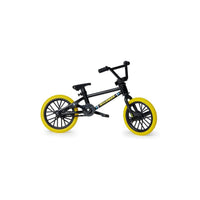 A black and yellow BMX bike against a white background.