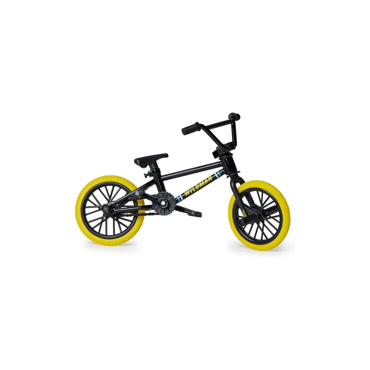 A black and yellow BMX bike against a white background.