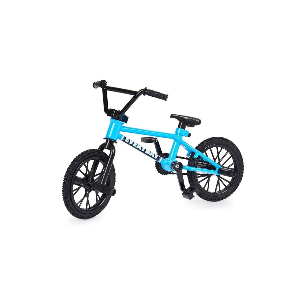 A blue and black BMX bike against a white background