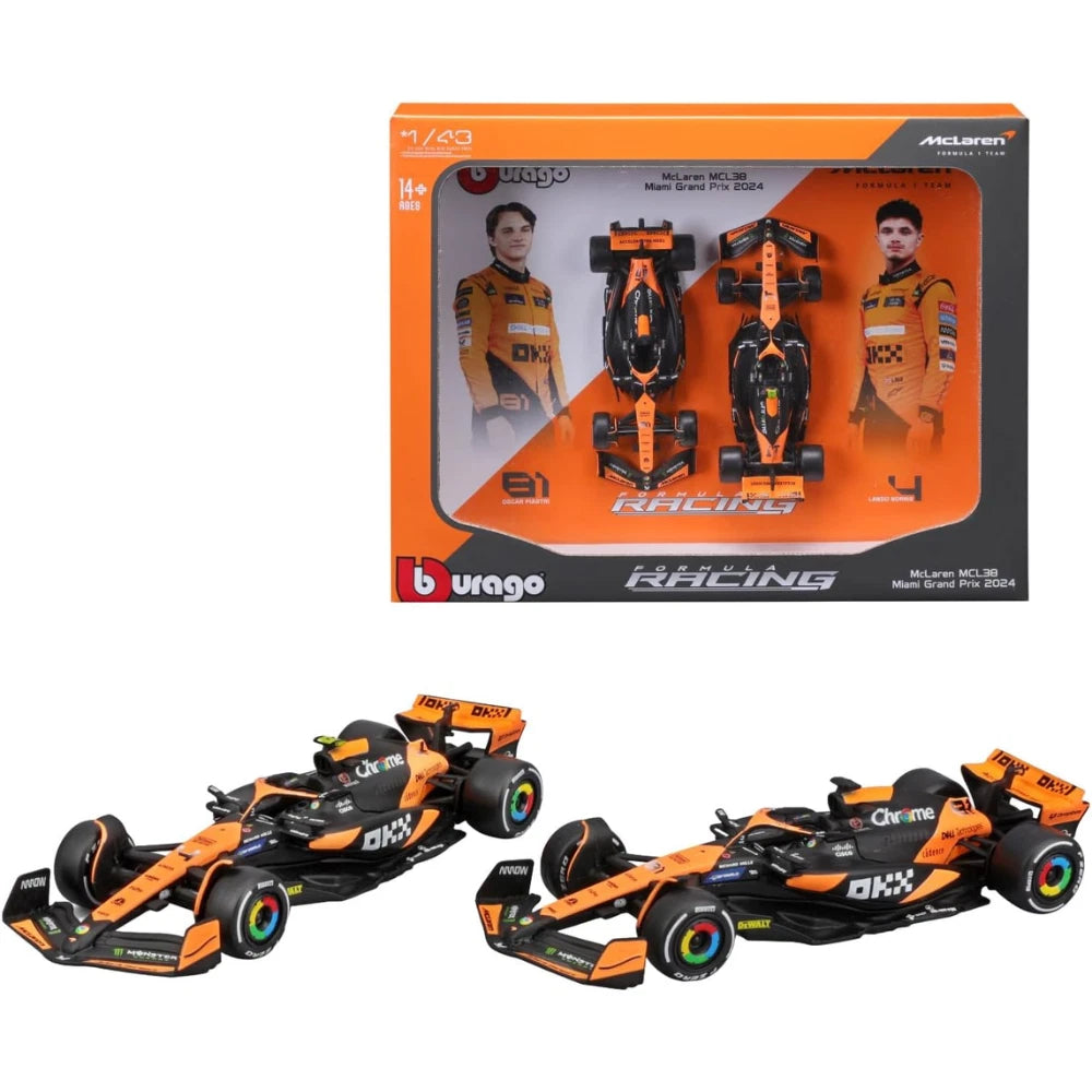 Bburago F1 McLaren MCL38 2024 Miami Grand Prix 2 Pack with Box