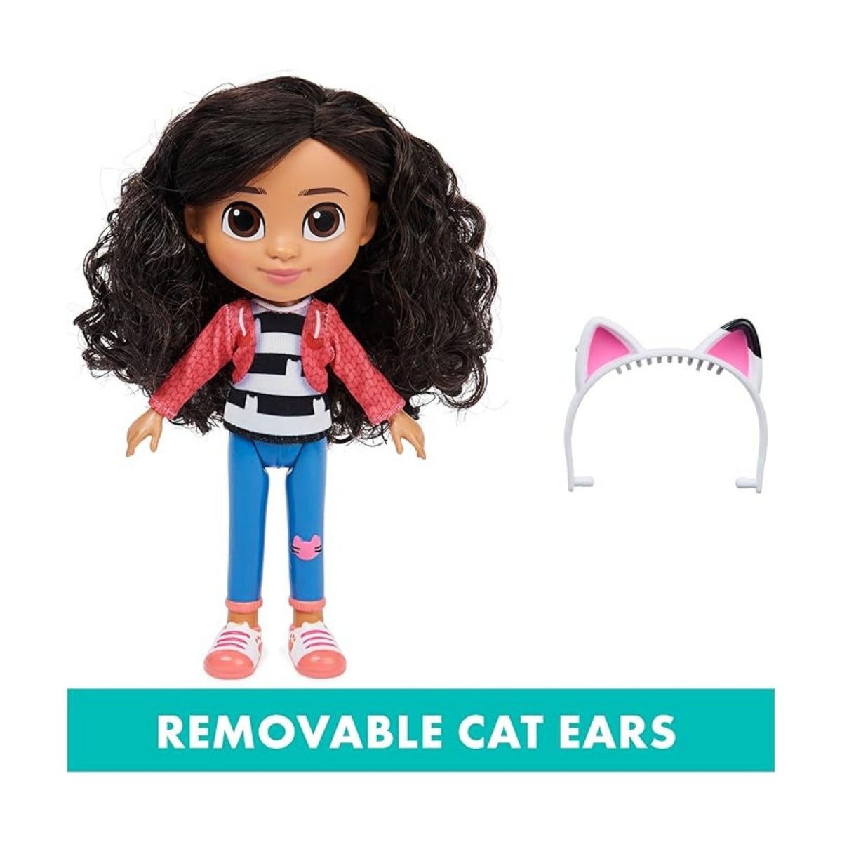 Gabby doll and the removable cat ears s accessories against the white background. 