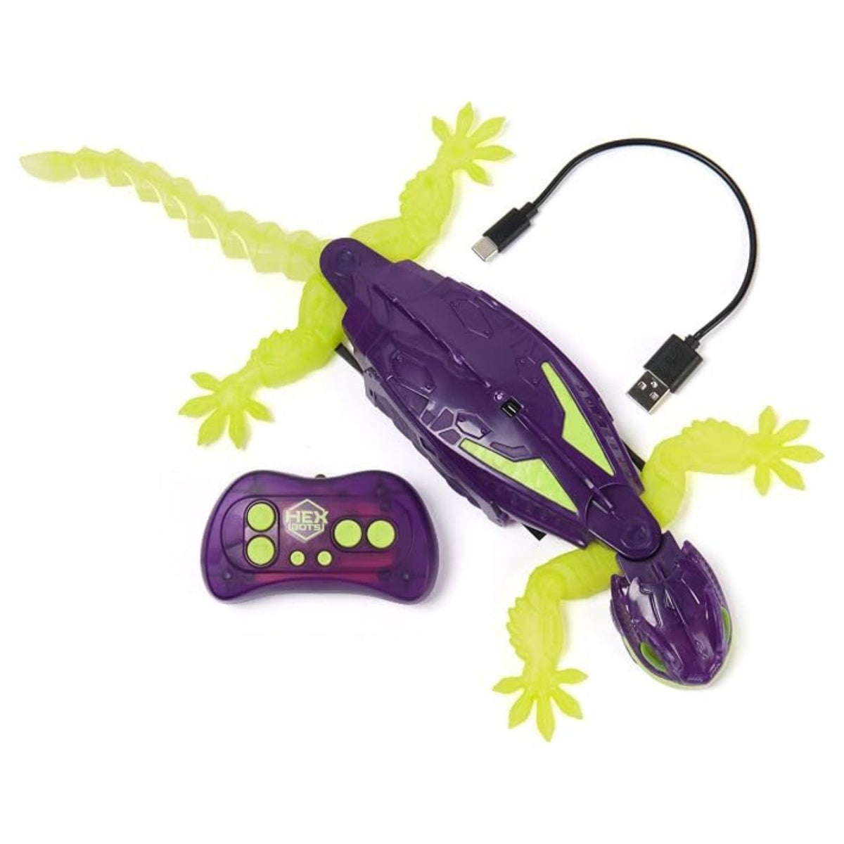 gecko, controller, and lead against white background.