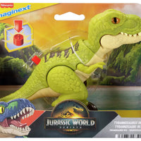 green t-rex toy in packaging on white background 