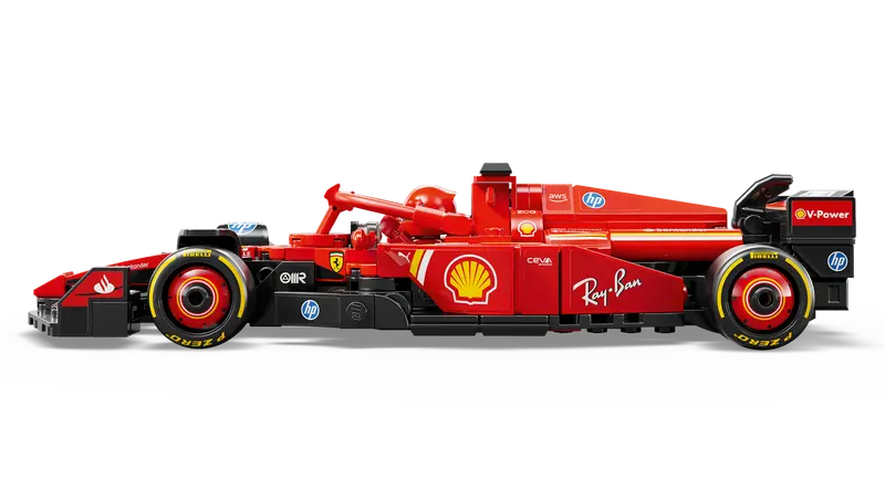 Side view of the LEGO Technic Ferrari SF-24 showcasing aerodynamic design.