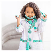 young girl playing dress up in doctor costume