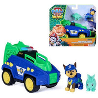 PAW Patrol The Dino Movie Chase Dino Rescue Cruiser Vehicle Figurine with white background and retail packaging