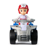Grey vehicle figurine with character on top on a white background.