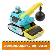Construction toy with character figurine sitting on it with white background.