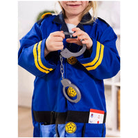Closer up angle of a child wearing the police costume. 