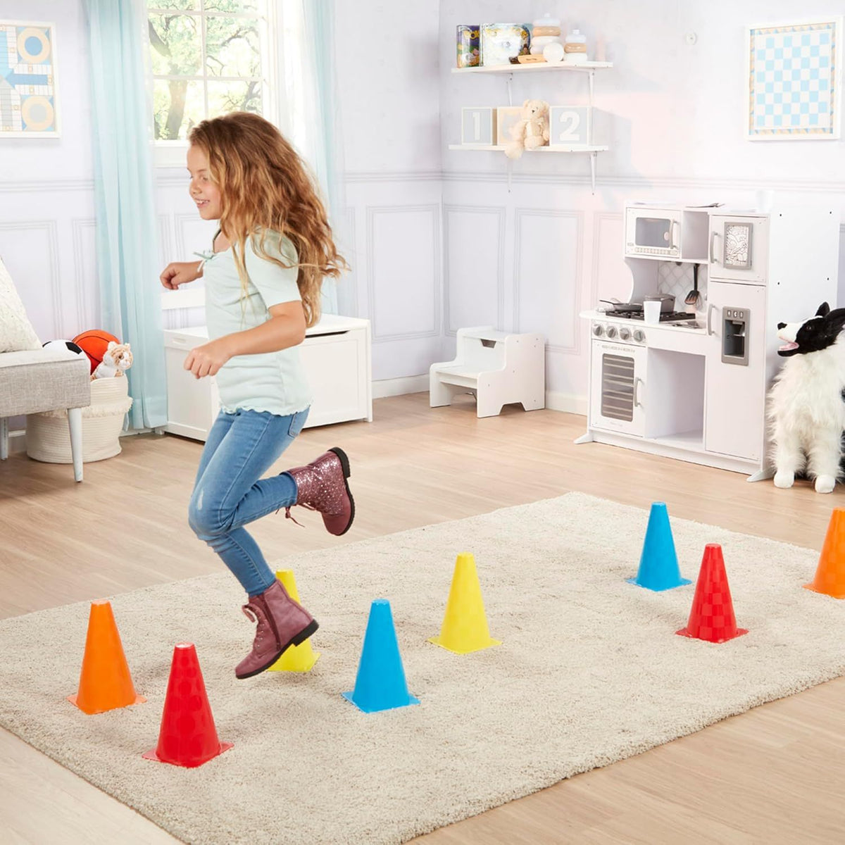 girl playing with cones 