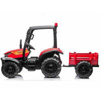 side of red ride on tractor 