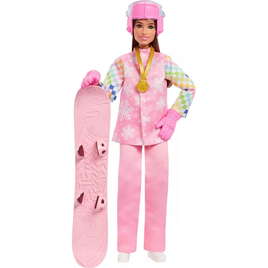 barbie snowboarder with medal and gloves and snowboard 