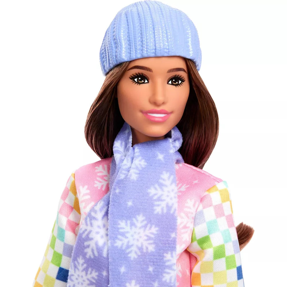 close up of face of barbie snowboarder 