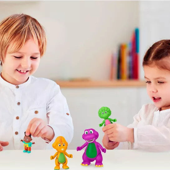 children playing with barney and friends mini figures 