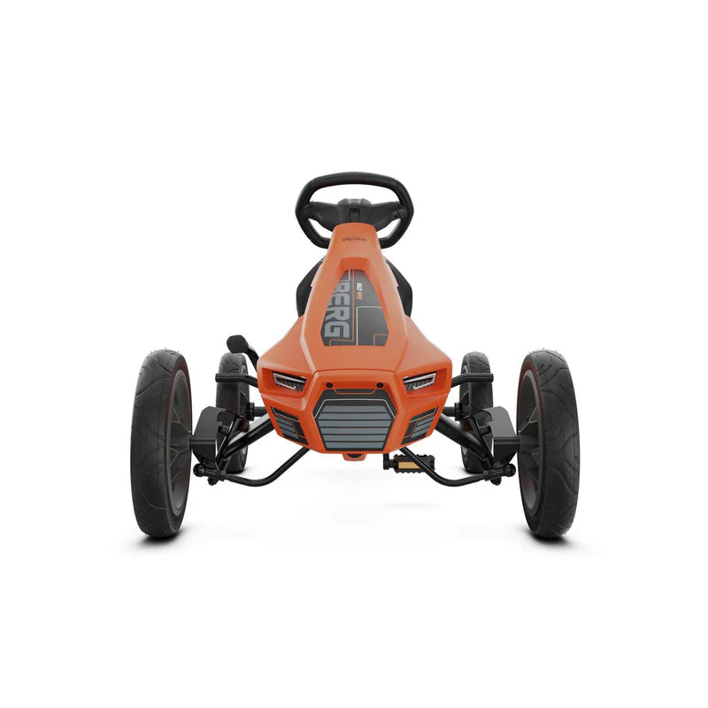 orange go-kart on white background 