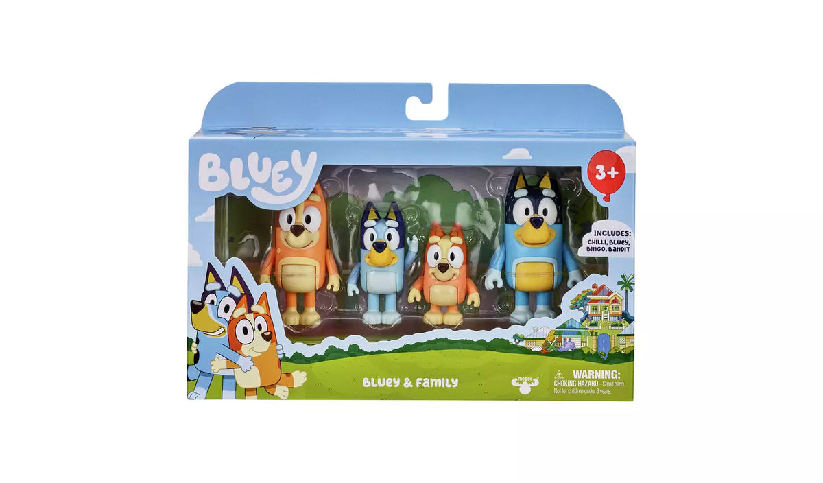 four dog mini figures in packaging on white background 