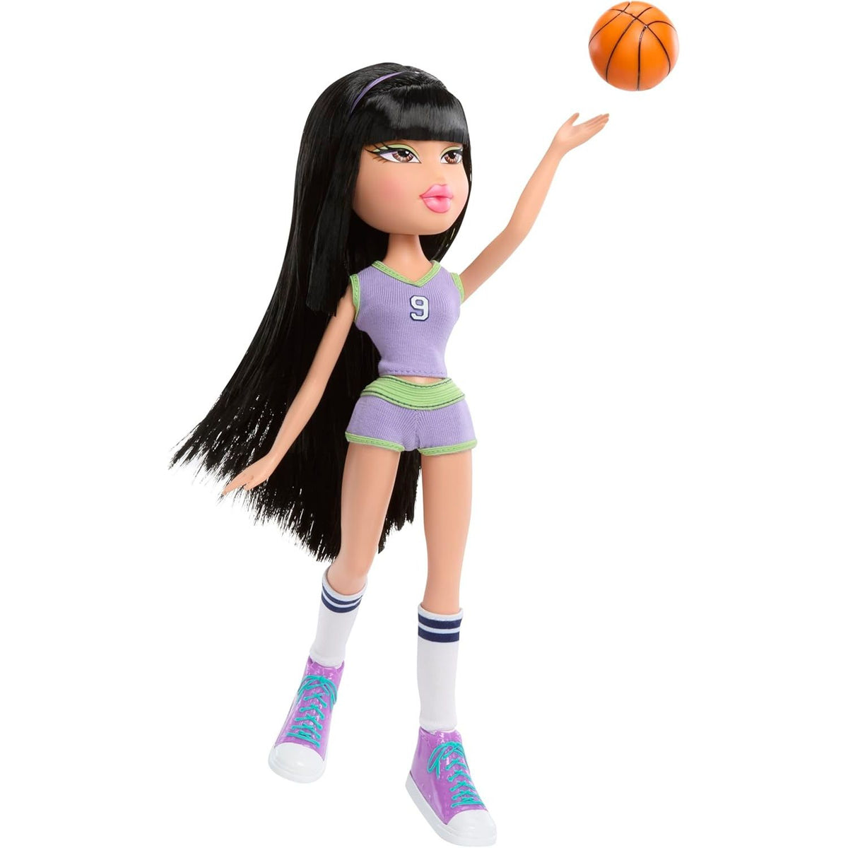 bratz doll with basketball in the air 