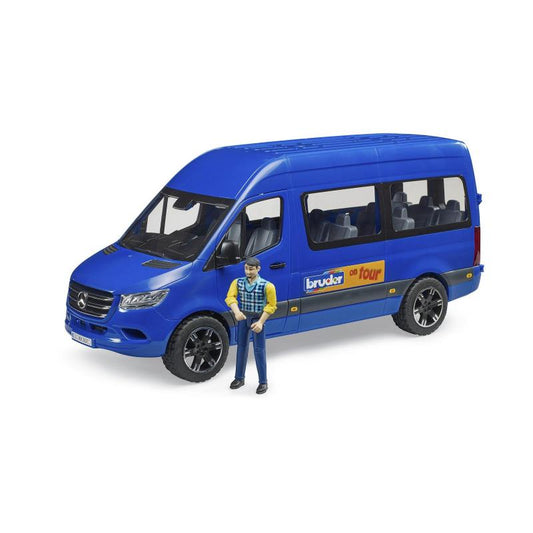blue model van with figurine 