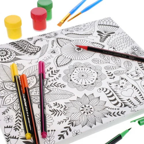 playful cats canvas with markers and paint 