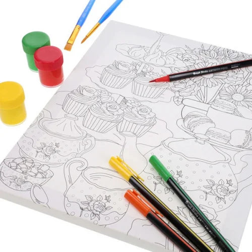 tea party canvas with markers and paint 