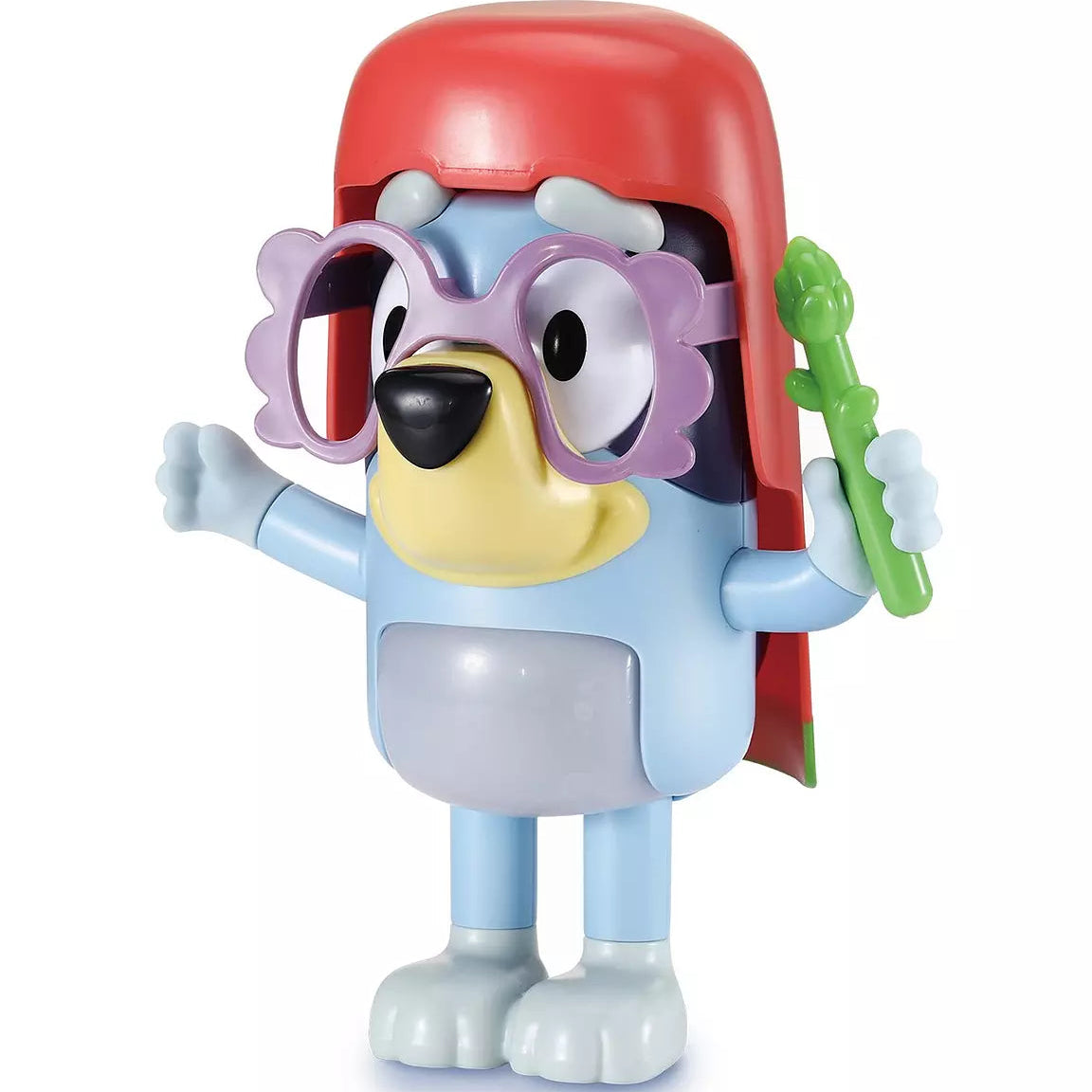 bluey doll with purple glasses 