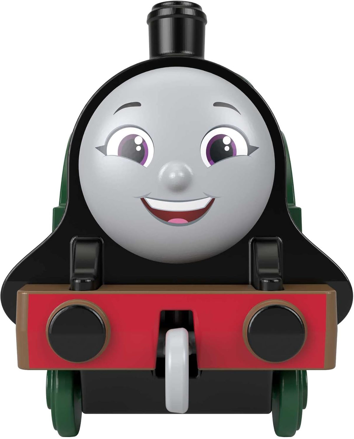 dark green and yellow train engine with extra car attachment on white background 