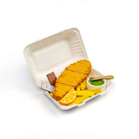 Wooden fish and chips playset displayed on white surface with white background